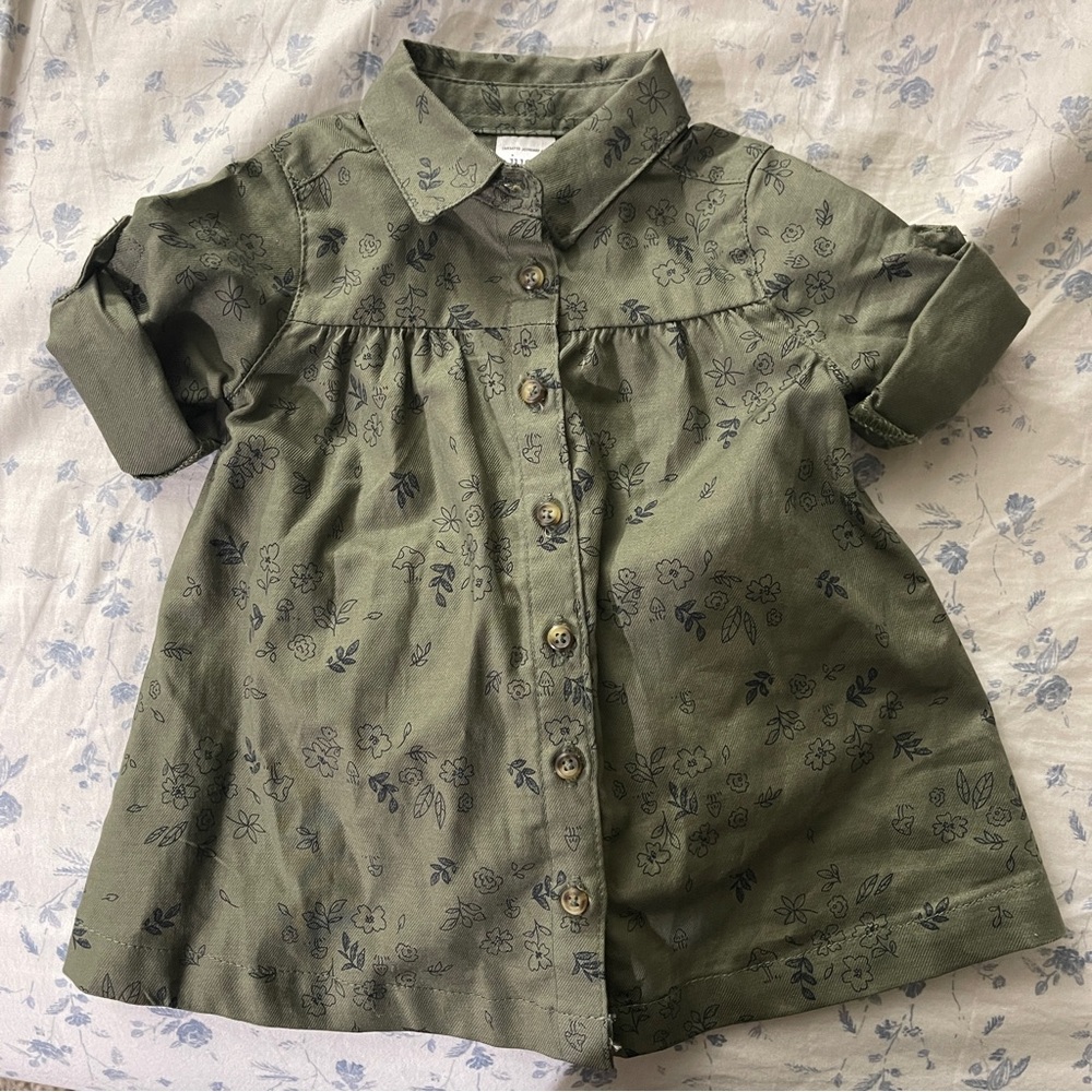 Carter’s Just One You Baby Button Up Dress 3 Months Green with Floral Pattern
